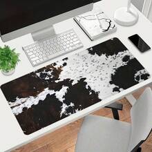 1pc Cowhide Print Large Gaming Mouse Pad,Western Style Extended Desk Mat,Office Desk Accessories Non-Slip Stitched Edge Computer Mat,Rubber Base Laptop Keyboard Pad For Home Office & Gamer,Durable And Spill-Resistant - View 2