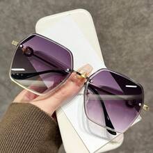 2026 New Model UV-Protective Gradient Sunglasses For Women With Large Faces, Frameless Sun Glasses With A High-End Feel - 灰茶片 - 查看 6
