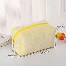 Cute Yellow Butter Toast Plush Cosmetic Bag, Large Capacity Travel Makeup Pouch With Zipper - Gold - View 2