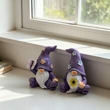 2 PIEZAS/SET Estatua de lavanda Figura de gnomo morado - Decoración y ornamento lindo para el hogar y el jardín - 2 piezas/juego - Ver 2