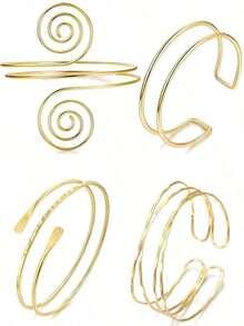 4PCS Upper Arm Cuff Jewelry For Women, Minimalist Arm Cuff Bracelet, Adjustable Coil Armlet 4T3L - A0021T-10 - Xem 1