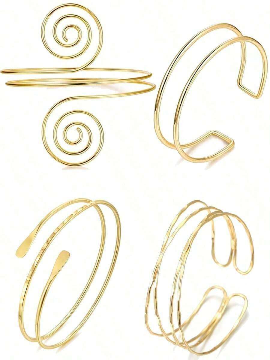 4PCS Upper Arm Cuff Jewelry For Women, Minimalist Arm Cuff Bracelet, Adjustable Coil Armlet 4T3L - A0021T-10 - Xem 1
