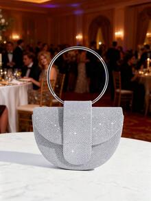 Mini Fashionable Round Handle Bag, Small Round Bag, Evening Bag, Party Bag, Socialite Bag, Perfect Bag Matching Formal Dress, Versatile Bag - Silver - View 4