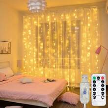 Đèn rèm LED 100/200/300/600 bóng, đèn treo tường trang trí phông nền đám cưới, cấp nguồn USB. 8 chế độ chiếu sáng: ánh sao lấp lánh, có điều khiển từ xa, đèn vòng hoa trang trí tiệc cưới. Thích hợp cho phòng khách, phòng ngủ, sân vườn, cửa sổ, sân khấu, tường, trang trí ngày lễ, tiệc sinh nhật, cầu hôn, đèn tạo không khí cho lễ cưới. - Đèn rèm USB - Xem 19