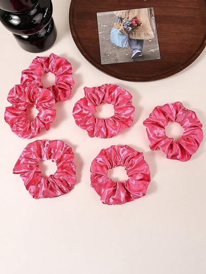 6pcs Versatile Fuchsia Elastic Hair Scrunchies, Elegant Ponytail Holders For Party & Gathering