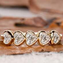 女士优雅18K镀金简约立方氧化锆心形戒指 - 金色 - 查看 10