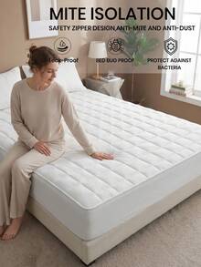 1 pieza Sábana ajustada acolchada impermeable, ropa de cama, protector de colchón, ropa de cama suave y cómoda para el dormitorio, funda de colchón hipoalergénica, se ajusta a tamaños Queen, King, Twin, Cubierta de colchón suave, a prueba de polvo, regalo perfecto para fiestas, lavable a máquina, decoración de habitación, decoración de dormitorio - Blanco - Ver 6