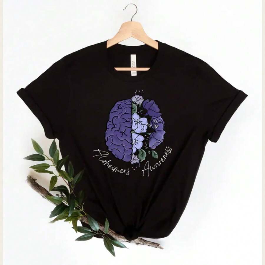 Alzheimers Awareness Shirt, Alzheimers Awareness Tee, Purple Ribbon Alzheimers Shirt, Alzhiemer's Awareness Month Shirt - 黑色 - 查看 1