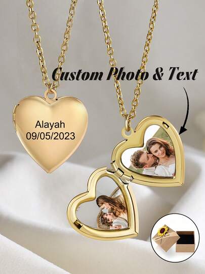 1pc Customizable Heart-Shaped Photo Pendant Necklace, Mother's Day Gift, Gift For Mom, Photo Necklace, Customizable Chain, Suitable For Family, Couples And Pets, Suitable For Daily Wear, Birthday, Valentine's Day, Anniversary Gift For Boyfriend, Girlfriend, Spouse