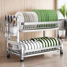 1pc Iron/Stainless Steel Kitchen Storage Rack - Multifunctional Cutlery Holder With Drainage System For Utensils, Bowls And Plates - Silver (stainless Steel) - View 11