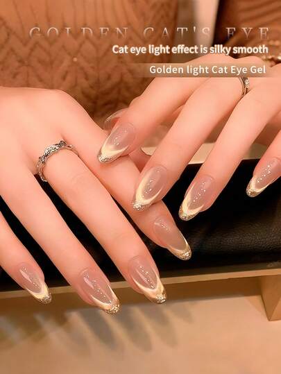 SHANGFEIYA 10毫升金色猫眼凝胶指甲油 - 持久亮泽，磁性UV/LED可卸凝胶，适用于美甲沙龙和DIY美甲，可与任何底色混合，打造惊艳的猫眼效果