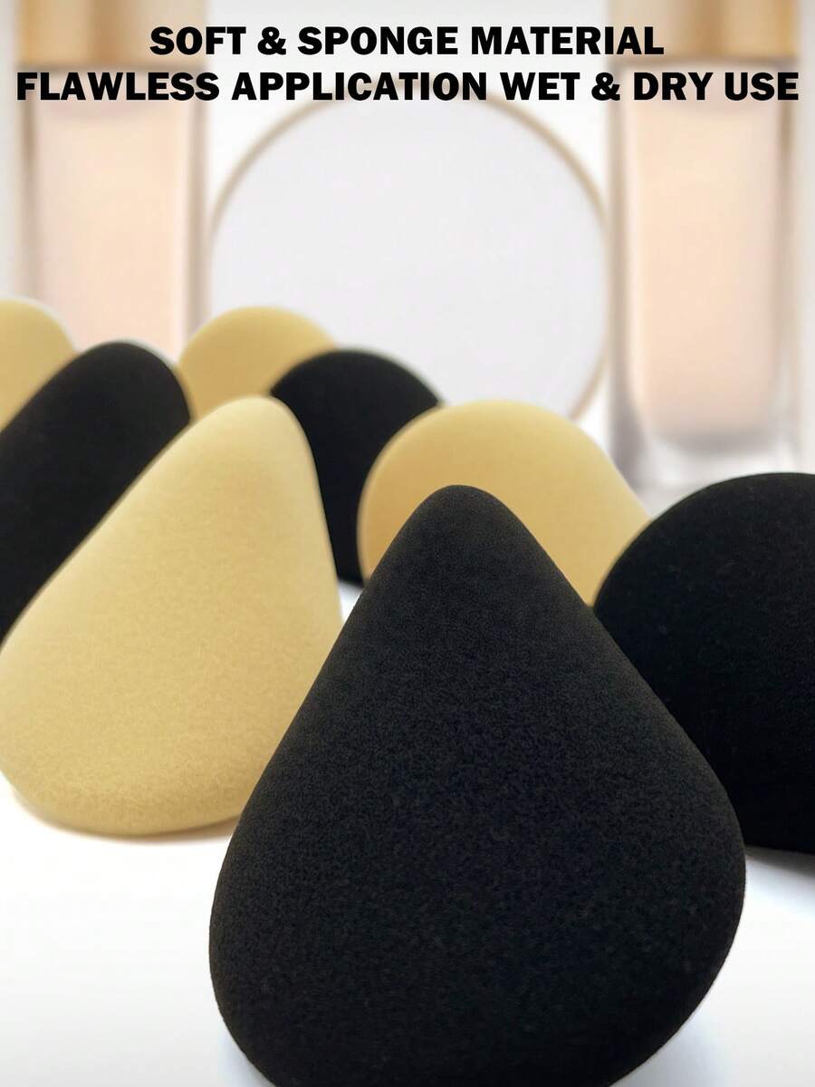 2/4/8Pcs Irregular Double Pat Makeup Sponge Black & Beige Combo Latex-Free Flawless Finish Beauty Sponge For Daily Commute Party Makeup Beginner Friendly - Multicolor - View 1