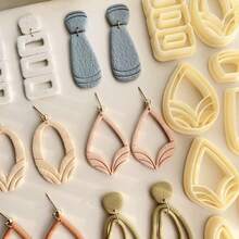 聚合物粘土耳环模具，不对称几何/莲花造型粘土雕塑工具，波西米亚风格手工模具，珠宝制作套装，适用于项链吊坠、手链、耳环 - 黃色 - 查看 3