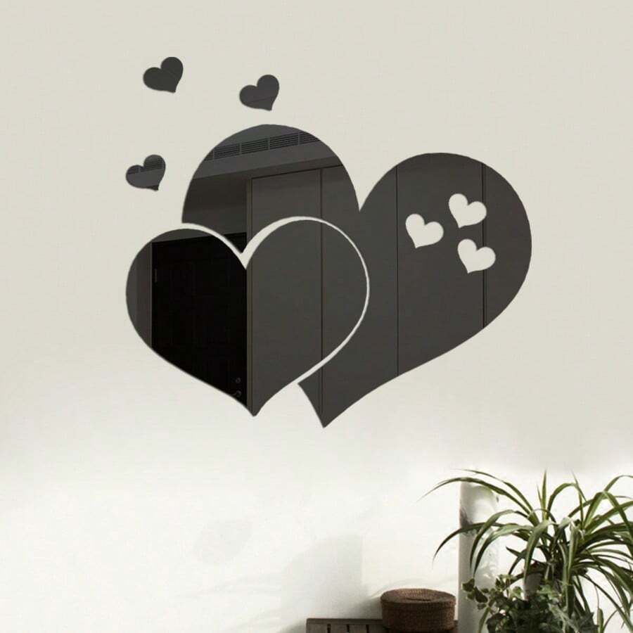 Bộ 5 miếng dán tường hình trái tim 3D, làm từ chất liệu acrylic, thích hợp trang trí phòng khách, ngày Valentine, đám cưới, bạn bè, phòng ngủ, phòng ăn, nhà bếp và trường học.