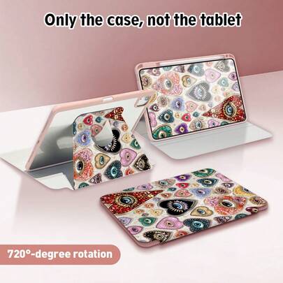 1pc Multi-Color & Pattern Eye Design Flip Cover Tablet Case With Pen Slot, 720 Degree Rotating Stand, PU Leather Case With Auto Sleep/Wake Function, Suitable For Huawei, Honor, Apple, , And Other Tablet Brands, Suitable For Back To School, Valentine's Day
