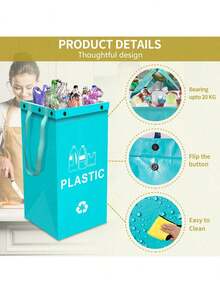 1pc/3pcs Foldable Trash Can, Reusable, Easy To Clean, Large Capacity, Durable Outdoor, Kitchen, Living Room Garbage Sorting Bin - Light Blue + Yellow + Grass Green - View 9