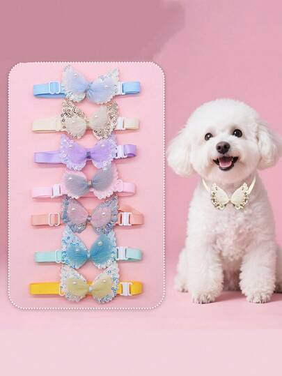 7 chiếc nơ cài tóc hai lớp bằng lưới đính kim sa hình cánh chim, thích hợp cho đám cưới, tiệc sinh nhật và trang trí sự kiện theo chủ đề, dành cho thú cưng nhỏ đến trung bình, vòng cổ chải chuốt cho thú cưng, kiểu dáng ngẫu nhiên.