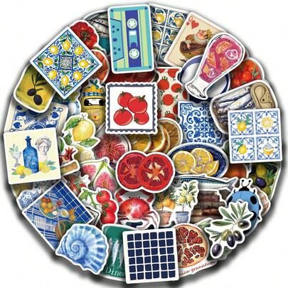 50pcs Mediterranean Tomato Stickers, Creative Graffiti Stickers, Office Supplies, Mobile Phone & Computer Stickers, High-Value, Durable, Exquisite, Cool Stickers, Fun, Classic Colorful Cartoon Design, Gift Decoration, Phone Case Decoration Stickers, Reusable, Colorful Cartoon Design, Suitable For Water Bottles, Skateboards, Mobile Phones, Etc., Perfect For School Supplies, A Top Gift For Holidays