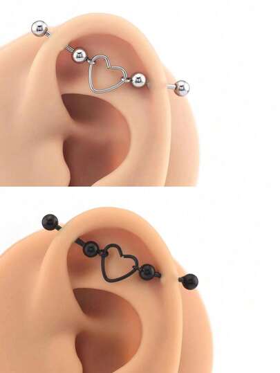 1 pieza Barra industrial con corazón flotante de acero inoxidable para perforación de hélix y cartílago de la oreja, 16G 1.2mm, estilo simple