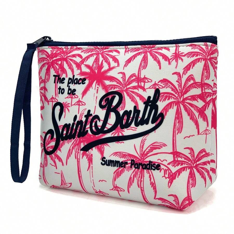 All-In-One Travel Toiletry Bag, S-Saint B-Barth Material, Portable Striped Toiletry Bag, Cosmetic Bag, Handbag, Cosmetic Bag, Waterproof Travel Bag, Travel Organizer With Zipper, Lightweight Makeup Case, Unisex Travel Gift. - 粉紅白 - 查看 1