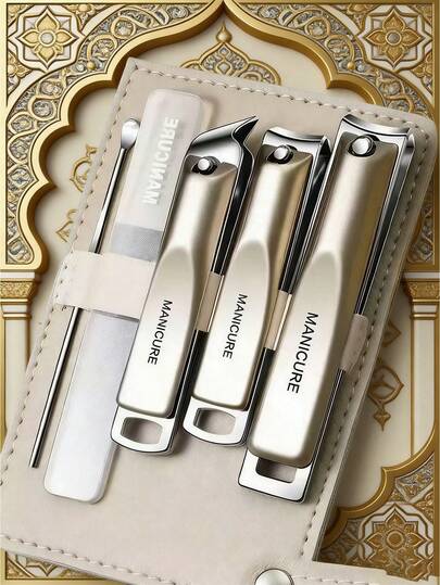 5-In-1 Professional Nail Clipper Set - Stainless Steel Large/Medium Straight Nail Clippers, With Nail File, Champagne Color Nail Care Tools, Elegant Gift Suitable For Men And Women At Home Or Travel
