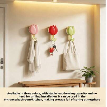 Suction Cup Tulip Towel Hook, No Drilling Vacuum Adsorption Design, Paste-On Wall Mounted Hook Suitable For Kitchen & Bathroom, Strong Load-Bearing Vacuum Suction Cup, Can Be Used As Towel Rack, Easy Installation Without Damaging Walls, Stylish And Practical