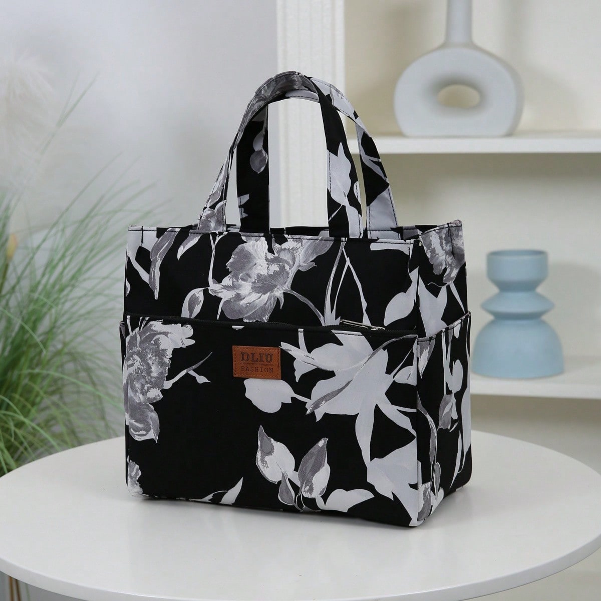 1pc New Large Capacity Multi-Pocket Floral Pattern Handbag, Tote Bag, Lunch Bag, Bento Box Bag, Work Essentials Bag, Shopping Bag, Suitable For Office, School, Daily Use, Portable & Versatile, Fashionable Retro