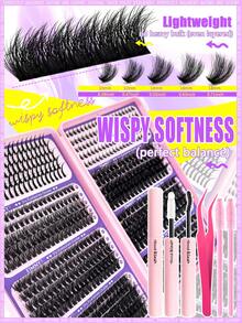 Eimny 800 piezas Kit de libro de pestañas individuales D Curl con 8 estilos de longitud mixta Inferior/Picos/40D/60D/80D/100D/110/120 Pestañas postizas suaves y cómodas de larga duración Kit con aplicador de pegamento y sellador, perfecto para principiantes y expertos, fácil de hacer en casa, para grupos de pestañas de maquillaje diario - Multicolor - Ver 5