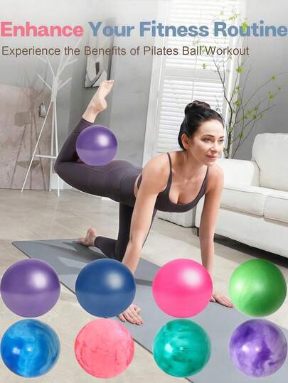 1个9英寸（约22.9厘米）迷你普拉提球，新款多色软瑜伽球，稳定健身，腹部核心肌群锻炼，家用健身房和办公室小型健身球，防爆防滑迷你瑜伽球，稳定健身，拉伸和核心力量训练软普拉提球，家用训练球，防爆防滑，充气吸管，核心训练