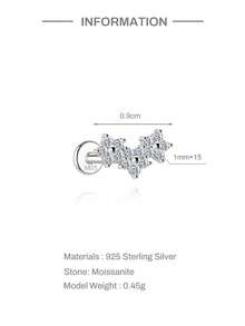 1件925纯银莫桑石花朵浪漫耳钉，扁平耳夹耳环，日常佩戴及婚礼订婚高级珠宝 - 銀色 - 查看 7