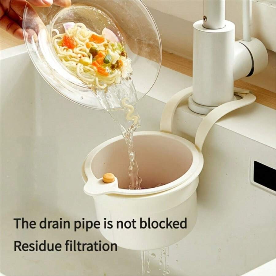 Multi-Functional Hanging Filter Sink Basket With Push-Button Drain And Storage - Independent Filter Design, One-Second Installation, Durable Plastic Kitchen And Bathroom Organizer, Waste Residue Collector, Space-Saving Design, Sturdy Construction.