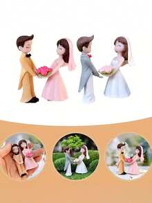 1 Set Resin Couple Figurine Miniature Ornament, Hand-In-Hand Garden Sculpture For Valentine's Day, Wedding Ceremony, Photography Prop, Bouquet Couple Miniature Plastic Decor - Multiple Styles - View 5