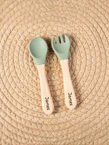 Personalized Wooden And Silicone Cutlery For Babies - Birth Gift Ideas - Professional Laser Engraving First Name Patterns - Multicolor - View 7