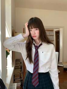 1pc Women's Classic JK Striped Necktie, Burgundy School Uniform Shirt Accessory, Suitable For Students, Teens, Cosplay Parties, Street Photography And Daily Wear - Burgundy - View 9