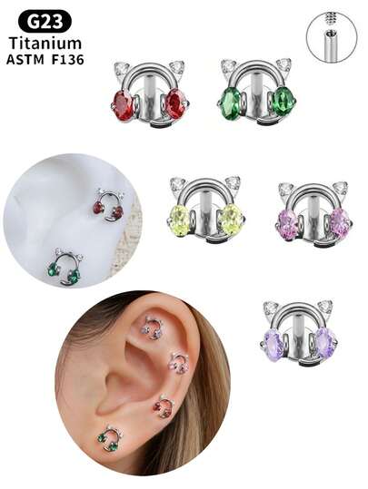 1PC ASTM F136 Titanium Internally Threaded Flat Back Earrings 5A Mini Round Cubic Zirconia Cat Ear Studs, G23 Titanium Tragus Cartilage Conch Helix Nose Labret Lip Piercing Jewelry For Sensitive Ears Women Men