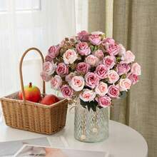 1朵仿真玫瑰花，仿真花，家居装饰，餐厅，客厅，户外花园装饰，插花，摄影道具，秋季，春季，花瓶，花墙，花环，婚礼花束，婚礼装饰，DIY花环材料，生日派对装饰，家居装饰配件，情人节 - 粉色 - 查看 10