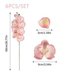 6支2.23英尺（约68厘米）长的仿真粉色蝴蝶兰，8个花头，丝绸材质，适用于客厅、家居花园、婚礼、浪漫派对装饰、DIY月亮花环、情人节、母亲节、生日礼物、春节、送给女友或女性的礼物 - 粉色 - 查看 12