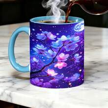 1PC, Glowing Cherry Blossoms, 11 Oz Color Ceramic Mug, Dreamy Art Print Pattern, Suitable For Home, Office, Garden, Teachers' Day , Nurse Day, Mother' Day, 250th Anniversary, Tumbler,Local Warehouse, Gifts For Men And Women, Friends. - Màu xanh lam - Xem 4