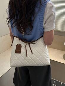 2026 New Retro Niche Rhombus Tote Bag, Large Capacity Commuter Bucket Bag, Artistic High-End Handbag For Women - White - View 6