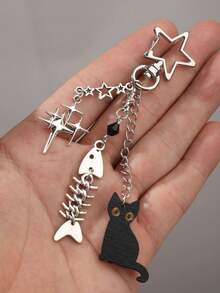 猫咪海星钥匙扣手链包饰，男女通用，节日礼物，情人节礼物 - 銀色 - 查看 2