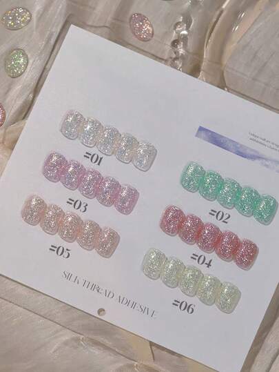 Miss Leia 1-6 15ml 春夏闪耀星空水钻凝胶指甲油，新款铂金水钻指甲油，提亮甲面，色彩丰富，透明凝胶质地，适合新手美甲，UV/LED固化，可浸泡半永久，适用于美甲沙龙套装、DIY、居家、节日送礼佳品、美甲用品