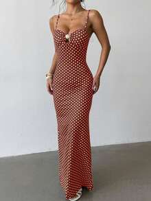 Onicee 夏季连衣裙，纯酒红色，波点印花无袖优雅连衣裙，适合女士穿着，可用于狂欢节、约会、聚会、派对、旅行、度假、海滩等各种场合。 - 酒紅色 - 查看 6