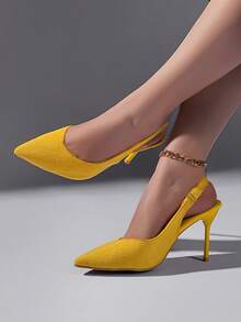 10cm High Heel Pointed Toe Hollow Out Formal Dress Sandals, Elegant Yellow High Heels Suitable For Weddings And Parties - Yellow - View 2