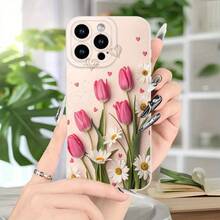 Funda para teléfono: Diseño lindo con patrón de tulipanes de alta estética estilo , funda mate anti-caídas de estilo veraniego para iPhone 16 15 14 13 12 11 X 8 7 Series, regalo de cumpleaños, regalo de vacaciones, regalo sorpresa para amigos y familiares. - Color mixto 1 - Ver 7