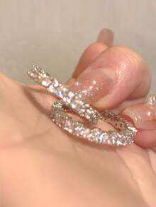 1pc Bridal Fashion Fully Paved Sparkling Cubic Zirconia Teardrop Shaped Wedding Ring, Women's Wedding Jewelry - Silver - View 5