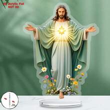 1 Tấm Acrylic 2D Hình Bàn Tay Chúa Giê-su Mở Với Những Ngôi Sao Lấp Lánh - Đồ Trang Trí Tôn Giáo 2D Phẳng Với Thiết Kế Hoa Và Ánh Sáng Rạng Rỡ, Món Quà Ngày Lễ Hoàn Hảo, Đồ Trang Trí Để Bàn Mang Ý Nghĩa Bình An Cho Gia Đình, Văn Phòng, Nhà Thờ - Món Quà Chu đáo, Nguồn Cảm Hứng Tâm Linh, Tay Nghề Tinh Tế, Đồ Thủ Công Mỹ Nghệ Tinh Xảo, Quà Tặng Niềm Tin, 2D Phẳng - Chúa Giê-su - Xem 5