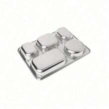 Stainless Steel Plate Food Containers Tray With Compartments Sliver Bento Lunch Boxs With Lid For Canteen Restaurant Tableware - Silver - View 4