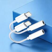 快速充电 Lightning 转 3.5mm 耳机插孔适配器（1/2 个装），音频转换线，兼容 14 Pro Max/14 Pro/14 Plus/14/13/12/11/XS/XR/8/7/6 系列，即插即用，复活节礼物 - 白色 - 查看 1