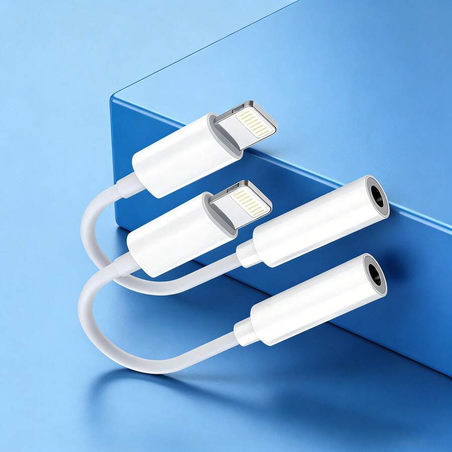 快速充电 Lightning 转 3.5mm 耳机插孔适配器（1/2 个装），音频转换线，兼容 14 Pro Max/14 Pro/14 Plus/14/13/12/11/XS/XR/8/7/6 系列，即插即用，复活节礼物 - 白色 - 查看 1