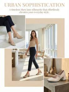 大码女士玛丽珍鞋，方头粗跟系带休闲正装鞋，百搭款式，可搭配西装裤/直筒裤打造工作造型，搭配牛仔裤/裙子打造休闲造型，搭配连衣裙/迷你裙打造正式场合造型。 - 杏色 - 查看 6